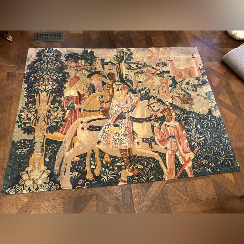 Tapestry Vintage Rambouillet Textile Wall Hanging “Leaving for the Hunt”